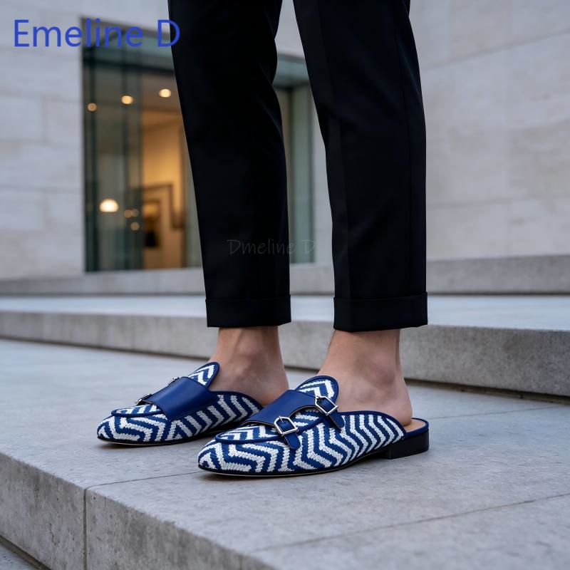 Shoes Heels Men - Geweven textielloafers zonder achterkant, met metalen