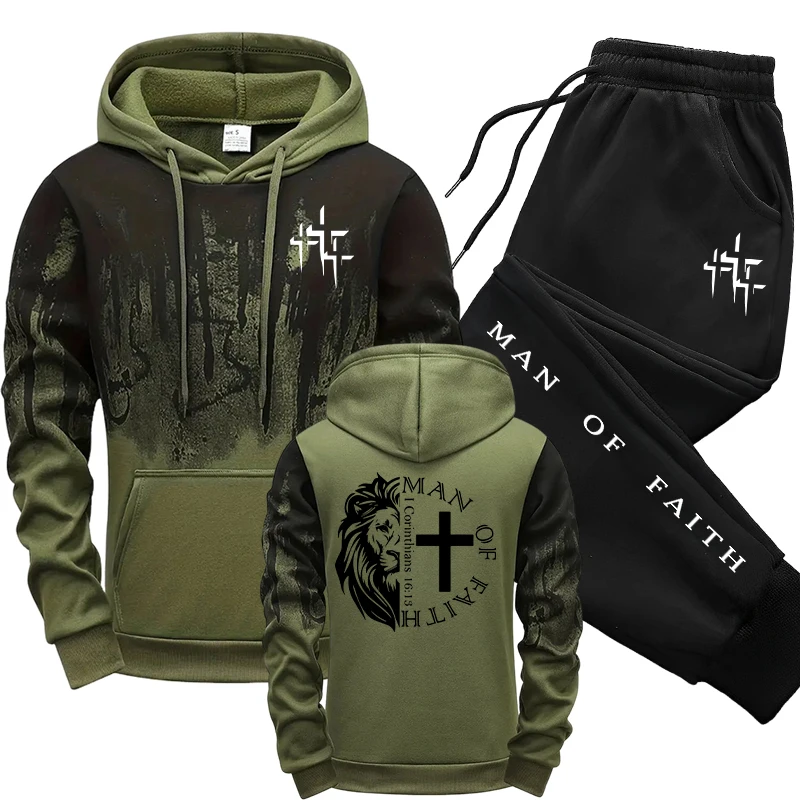 Men Shoes Joggers - Man of Faith Pattern Herenset Sweatshirt